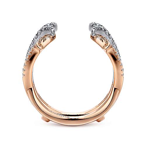 DIAMOND ENGAGEMENT RINGS - 14K White And Rose Gold .55cttw French Pave Criss-Cross Diamond Ring Enhancer