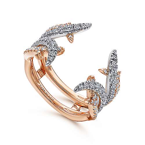 DIAMOND ENGAGEMENT RINGS - 14K White And Rose Gold .55cttw French Pave Criss-Cross Diamond Ring Enhancer