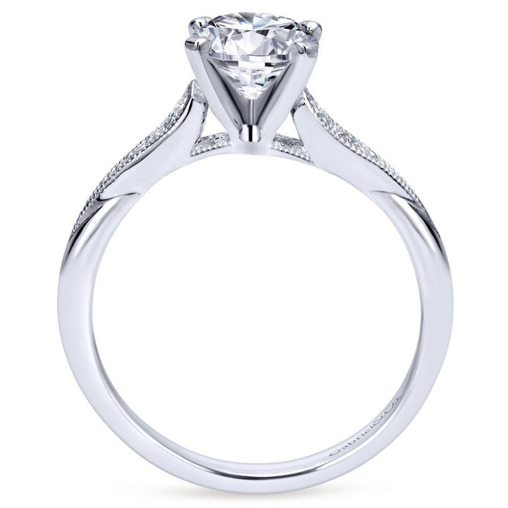 DIAMOND ENGAGEMENT RINGS - 14K White Gold 1.08cttw Classic Milgrain Round Diamond Engagement Ring