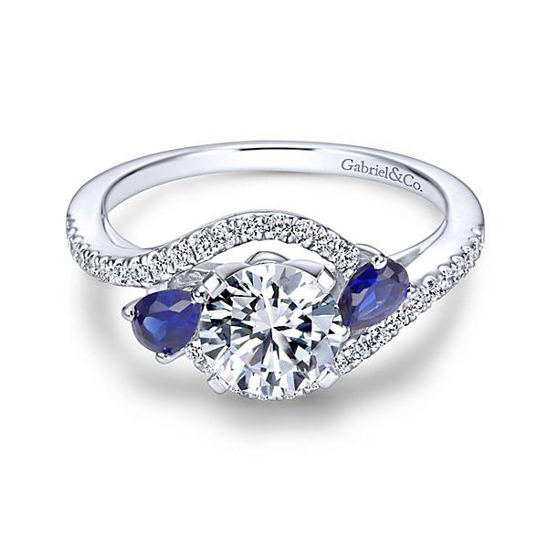 Bypass Side Sapphires Round Diamond Ring 14K Gold 73A