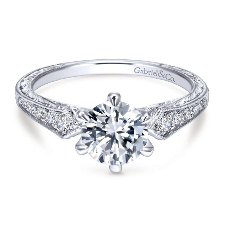DIAMOND ENGAGEMENT RINGS - 14K White Gold 1.22cttw Pointed Vintage Shank Round Diamond Engagement Ring
