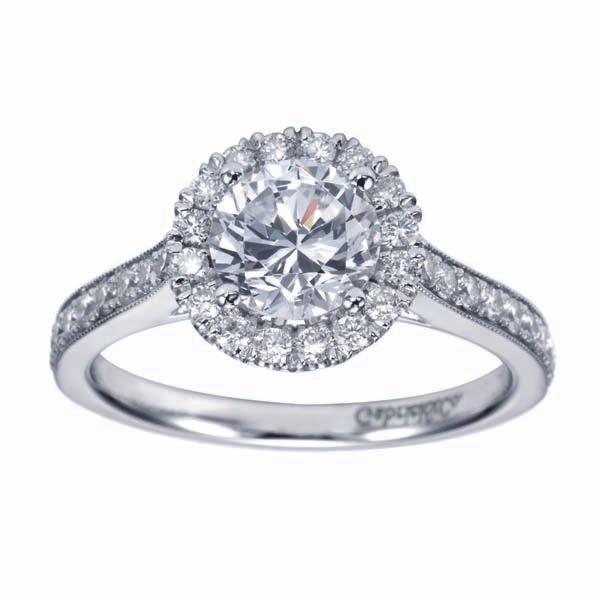 DIAMOND ENGAGEMENT RINGS - 14K White Gold 1.52cttw With 1.05ct I/I1 Center Diamond Halo Diamond Engagement Ring With Bead Set Side Diamonds