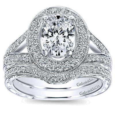 DIAMOND ENGAGEMENT RINGS - 14K White Gold 1.55cttw Classic Oval Halo Split Shank Diamond Engagement Ring