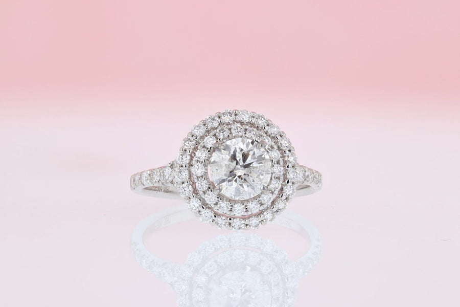 DIAMOND ENGAGEMENT RINGS - 14K White Gold 1.55cttw With .90ct Center Double Halo Diamond Engagement Ring