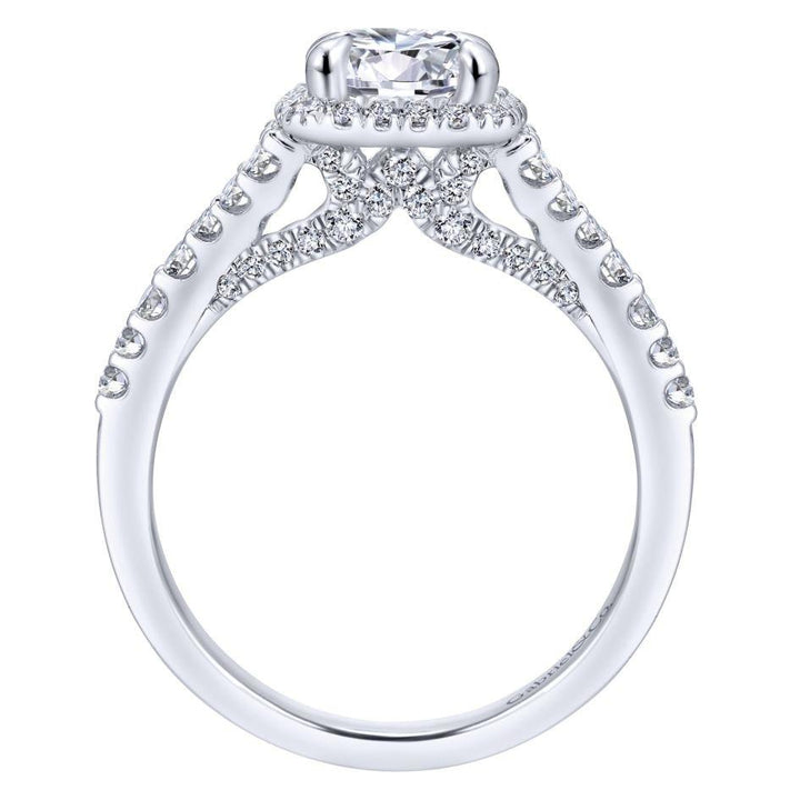 DIAMOND ENGAGEMENT RINGS - 14K White Gold 1.59cttw Square Cushion Halo Round Diamond Engagement Ring