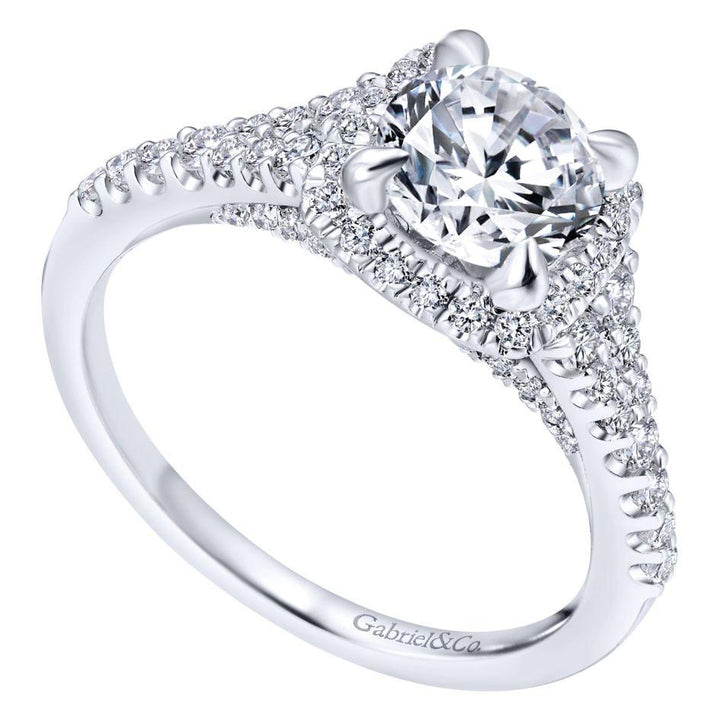 DIAMOND ENGAGEMENT RINGS - 14K White Gold 1.59cttw Square Cushion Halo Round Diamond Engagement Ring