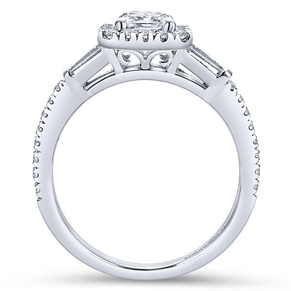 DIAMOND ENGAGEMENT RINGS - 14K White Gold 1.60cttw Emerald Cut Halo Diamond Engagement Ring With Baguette Accents