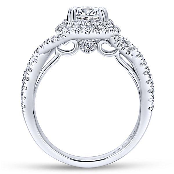 DIAMOND ENGAGEMENT RINGS - 14K White Gold 1.68cttw Oval Double Halo Diamond Engagement Ring With Crossover Shank