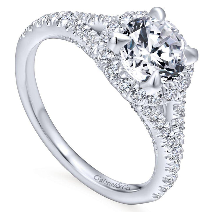 DIAMOND ENGAGEMENT RINGS - 14K White Gold 1.69cttw Round Halo Split Shank Round Diamond Engagement Ring