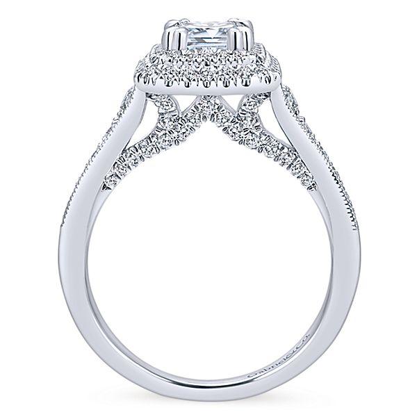 DIAMOND ENGAGEMENT RINGS - 14K White Gold 1.71cttw Vintage Inspired Double Halo Emerald Cut Diamond Engagement Ring