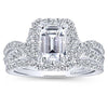DIAMOND ENGAGEMENT RINGS - 14K White Gold 1.73cttw Emerald Cut Halo Diamond Engagement Ring With Crossover Shank