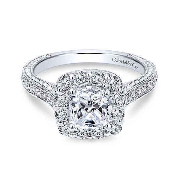 Cushion Cut Halo Diamond Ring .71 Cttw 14K White Gold 376A 7.25 Cushion Cut Halo Diamond Ring .71 Cttw 14K White Gold 376A 7.25