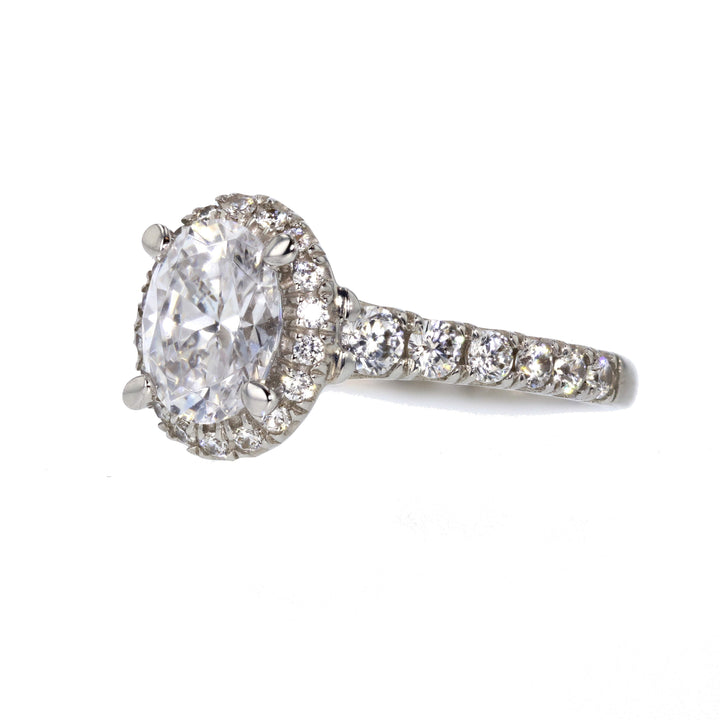 DIAMOND ENGAGEMENT RINGS - 14K White Gold 1.80cttw Oval Halo Diamond Engagement Ring With Tapered Diamond Sides