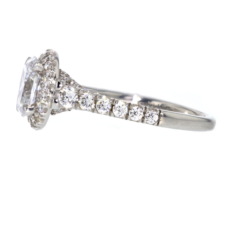 DIAMOND ENGAGEMENT RINGS - 14K White Gold 1.80cttw Oval Halo Diamond Engagement Ring With Tapered Diamond Sides