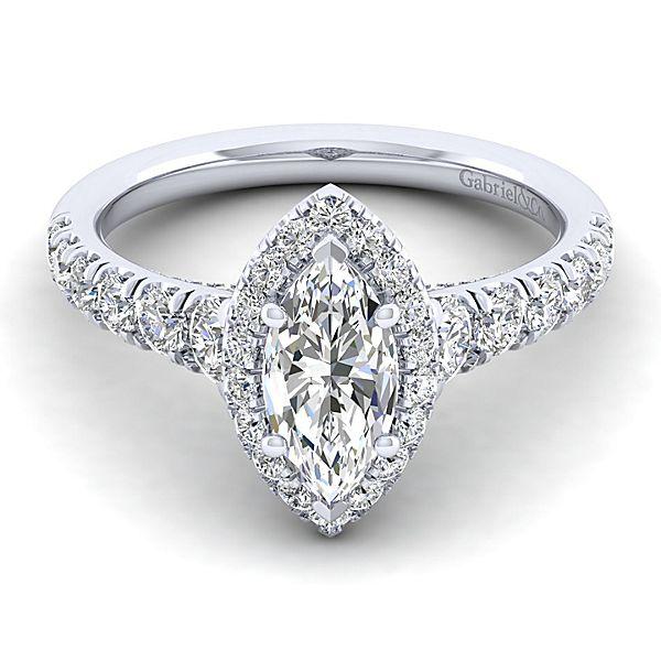 DIAMOND ENGAGEMENT RINGS - 14K White Gold 1.96cttw Marquise Shaped Halo Diamond Engagement Ring