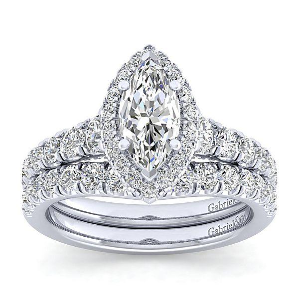 DIAMOND ENGAGEMENT RINGS - 14K White Gold 1.96cttw Marquise Shaped Halo Diamond Engagement Ring