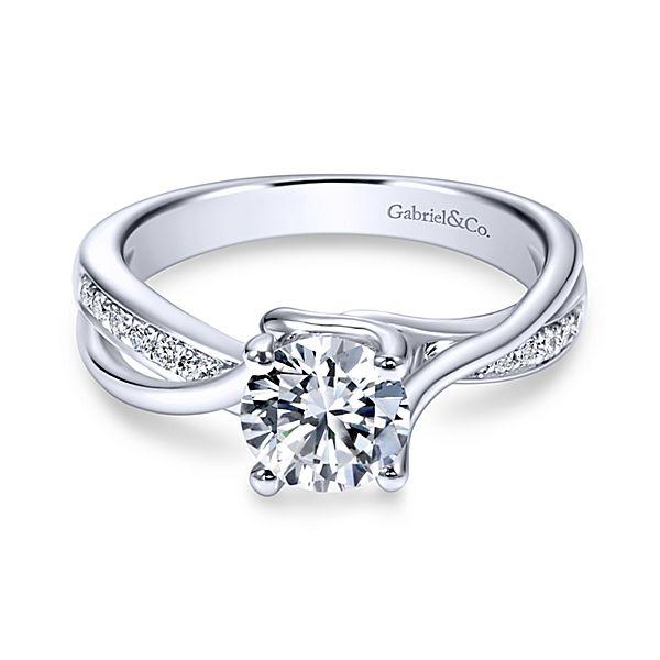 DIAMOND ENGAGEMENT RINGS - 14K White Gold .16cttw Crossover Bead Set And Polished Round Diamond Engagement Ring