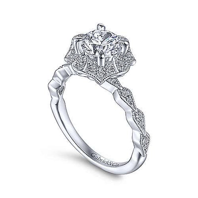DIAMOND ENGAGEMENT RINGS - 14k White Gold .18cttw Victorian Halo Diamond Engagement Mounting