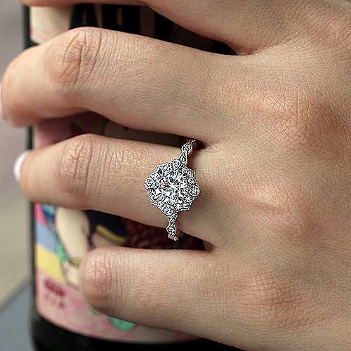 DIAMOND ENGAGEMENT RINGS - 14k White Gold .18cttw Victorian Halo Diamond Engagement Mounting