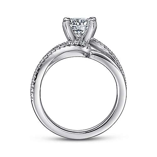 DIAMOND ENGAGEMENT RINGS - 14K White Gold .20cttw Pave And Polished Bypass Style Split Shank Round Diamond Engagement Ring