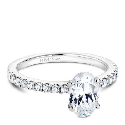 DIAMOND ENGAGEMENT RINGS - 14k White Gold .28cttw Traditional Pave Diamond Engagement Ring