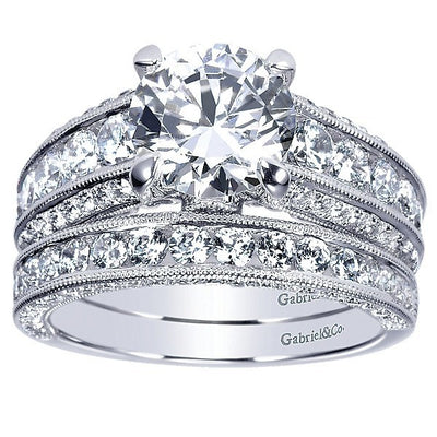 DIAMOND ENGAGEMENT RINGS - 14K White Gold 3.36cttw Channel Set Round Diamond Engagement Ring