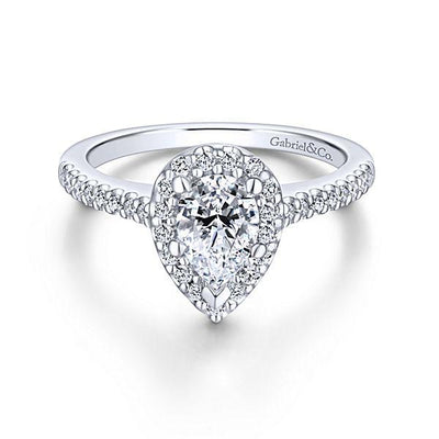 DIAMOND ENGAGEMENT RINGS - 14K White Gold .32cttw Pear Shaped Halo Diamond Engagement Ring