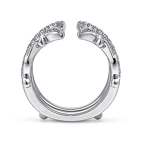 DIAMOND ENGAGEMENT RINGS - 14K White Gold .36cttw Round Diamond With Wide Polished Flared Style Diamond Ring Jacket Wedding Band