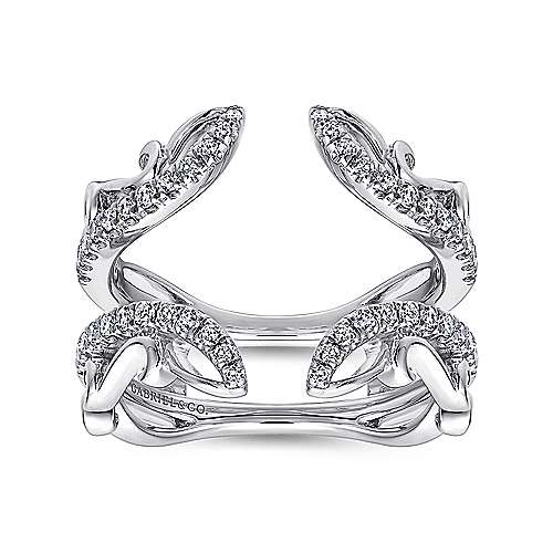 DIAMOND ENGAGEMENT RINGS - 14K White Gold .36cttw Round Diamond With Wide Polished Flared Style Diamond Ring Jacket Wedding Band