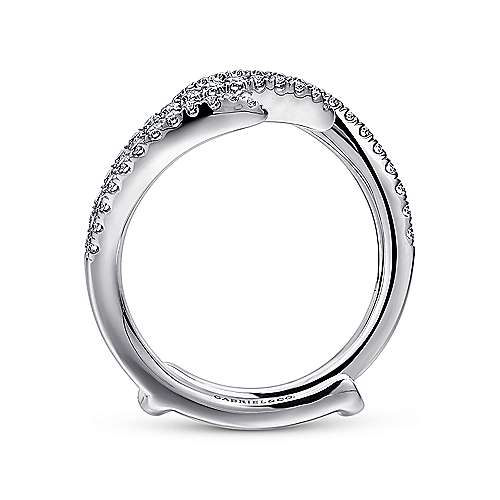 DIAMOND ENGAGEMENT RINGS - 14K White Gold .41cttw Pave Set Double Flared Diamond Ring Jacket Wedding Band