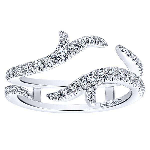 DIAMOND ENGAGEMENT RINGS - 14K White Gold .42cttw French Pave Set Flared Style Diamond Ring Jacket Wedding Band