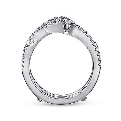 DIAMOND ENGAGEMENT RINGS - 14K White Gold .42cttw French Pave Set Flared Style Diamond Ring Jacket Wedding Band