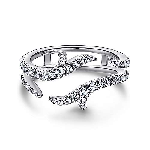 DIAMOND ENGAGEMENT RINGS - 14K White Gold .42cttw French Pave Set Flared Style Diamond Ring Jacket Wedding Band
