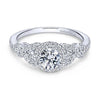 DIAMOND ENGAGEMENT RINGS - 14K White Gold .44cttw Pave Criss-Cross Shank Diamond Engagement Ring With Halo