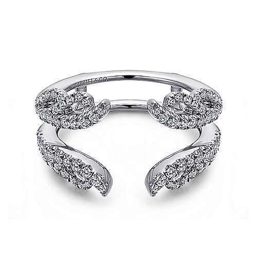 DIAMOND ENGAGEMENT RINGS - 14K White Gold .54cttw French Pave Set Winged Style Diamond Ring Jacket Wedding Band