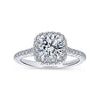 DIAMOND ENGAGEMENT RINGS - 14K White Gold .64cttw Pave Cushion Shaped Halo Round Diamond Engagement Ring