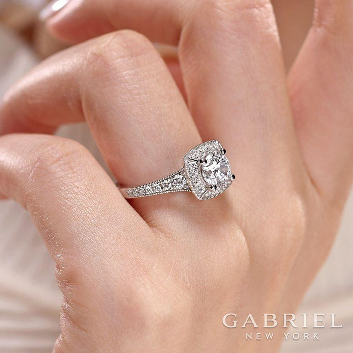 Cushion Shaped Halo Tapered Shank Diamond Ring .76 Cttw 366A