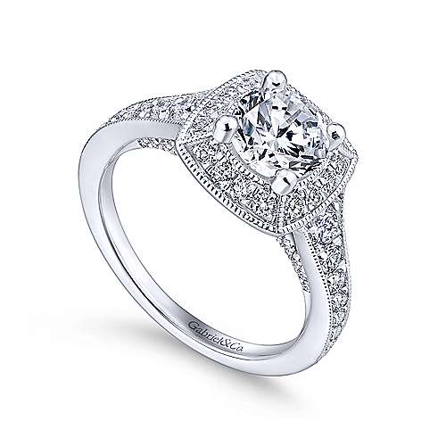 Cushion Shaped Halo Tapered Shank Diamond Ring .76 Cttw 366A