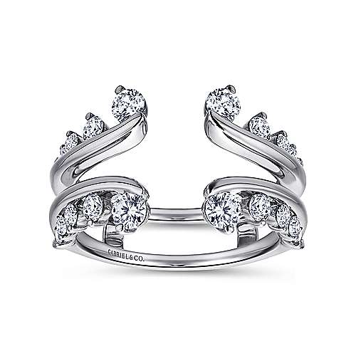 DIAMOND ENGAGEMENT RINGS - 14K White Gold .81cttw Prong Set Diamond With Polished Flared Style Diamond Ring Jacket Wedding Band