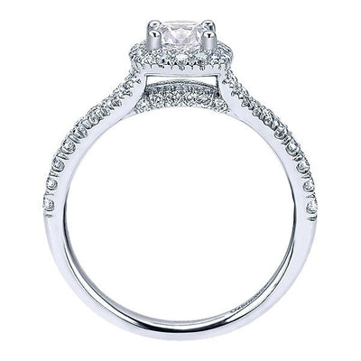 DIAMOND ENGAGEMENT RINGS - 14K White Gold .83cttw Cushion Halo Round Diamond Engagement Ring