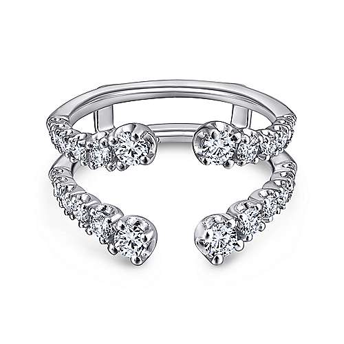 DIAMOND ENGAGEMENT RINGS - 14K White Gold .90cttw Tapered Prong Set Diamond Ring Jacket Wedding Band