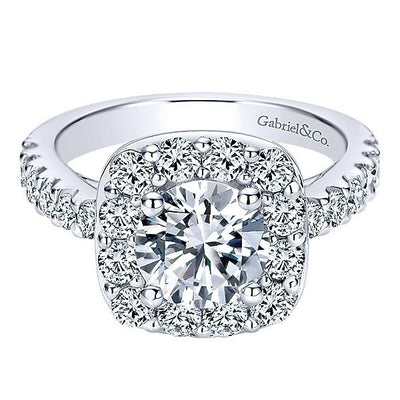 DIAMOND ENGAGEMENT RINGS - 14K White Gold  Channel Set Round Diamond Engagement Ring