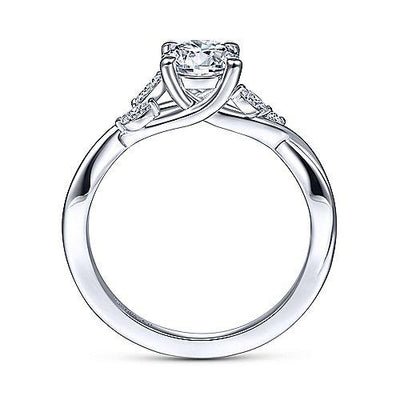 Dainty Crossover Shank Round Diamond Ring 14K White Gold 513A