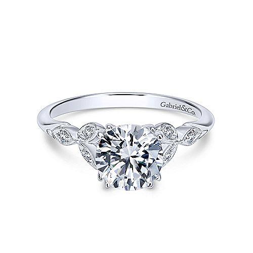 14K White Gold Dainty Floral Style Round Diamond Ring – Mullen