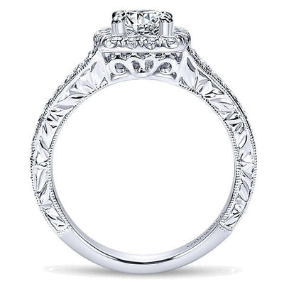 DIAMOND ENGAGEMENT RINGS - 14k White Gold Double Row Cushion Cut Halo Diamond Engagement Ring