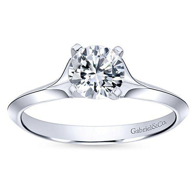 DIAMOND ENGAGEMENT RINGS - 14K White Gold Flared Split Shank Solitaire Diamond Engagement Ring