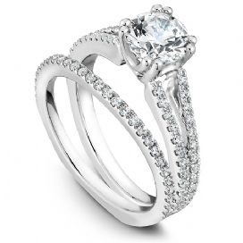 DIAMOND ENGAGEMENT RINGS - 14K White Gold Split Shank .30cttw Pave Diamond Wedding Ring