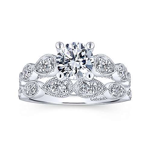 Vintage Station Round Diamond Ring .46 Cttw 14K White Gold 386A