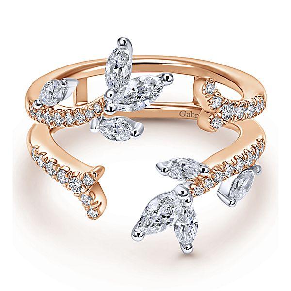 DIAMOND ENGAGEMENT RINGS - 14K White & Rose Gold 1cttw Marquise And Round Flared Style Diamond Ring Jacket Wedding Band