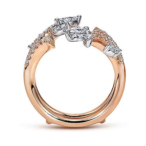 DIAMOND ENGAGEMENT RINGS - 14K White & Rose Gold 1cttw Marquise And Round Flared Style Diamond Ring Jacket Wedding Band